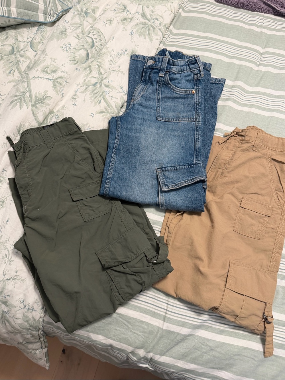 H&M Kids 3  Cargo Pants & Jeans Trio - Olive Green, Blue, Tan